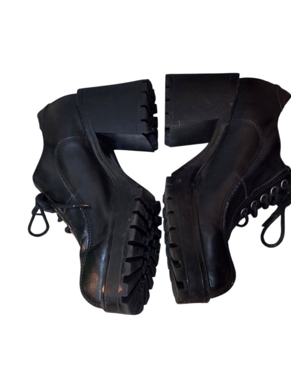 Vintage Mudd Black Faux Vegan Leather Chunky Heel Platform Oxford Sz 7.5 Y2K 90s - Picture 5 of 9